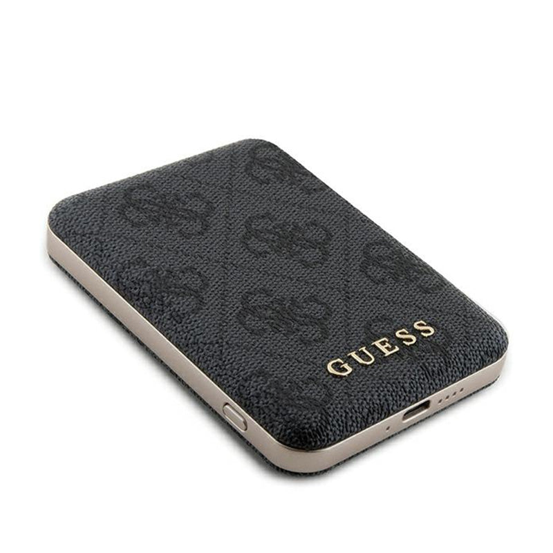 Guess 4G Leather Metal Logo MagSafe – indukcinis 5000 mAh 15W MagSafe galios bankas (juodas)