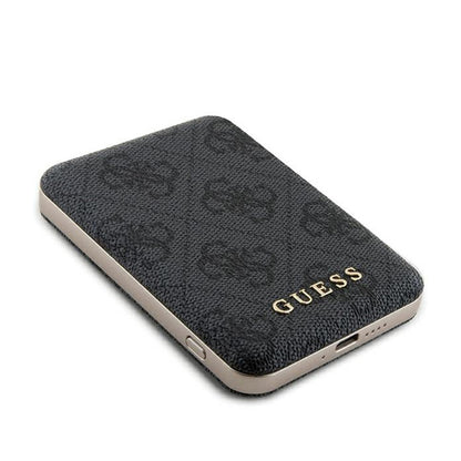 Guess 4G Leather Metal Logo MagSafe – indukcinis 5000 mAh 15W MagSafe galios bankas (juodas)