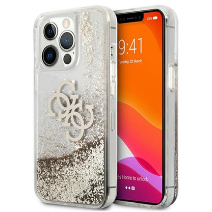 Guess Liquid Glitter 4G Big Logo – dėklas skirtas iPhone 13 Pro Max (aukso spalva)