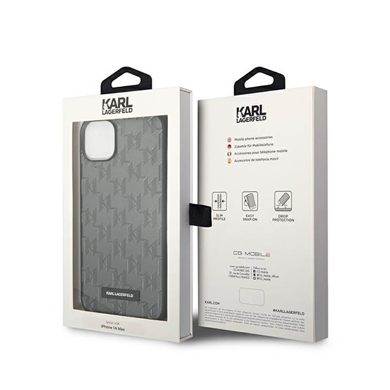 Karl Lagerfeld Saffiano Mono Metal Logo – dėklas, skirtas iPhone 14 Plus (pilkas)