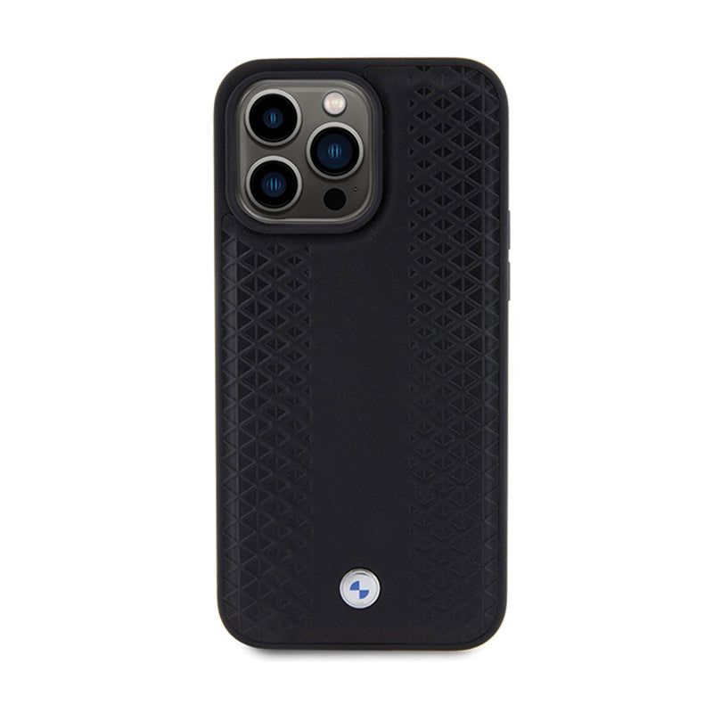 BMW Leather Diamond Pattern – dėklas, skirtas iPhone 15 Pro (juodas)