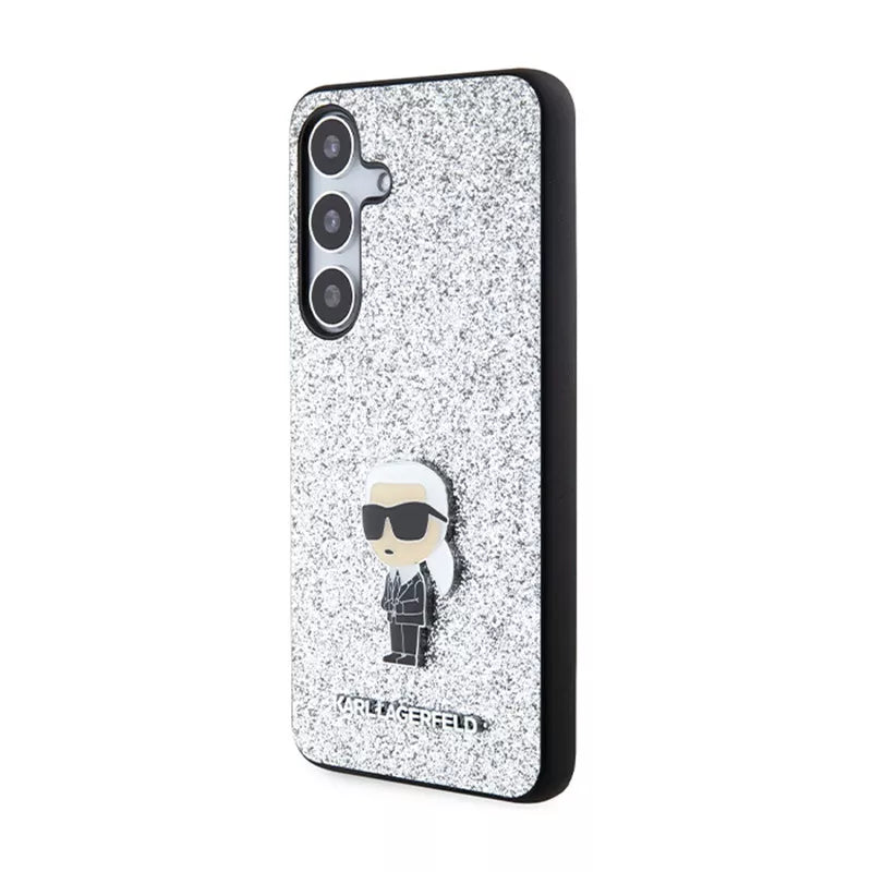 Karl Lagerfeld Fixed Glitter Ikonik Logo Metal Pin – Samsung Galaxy S24+ dėklas (sidabras)