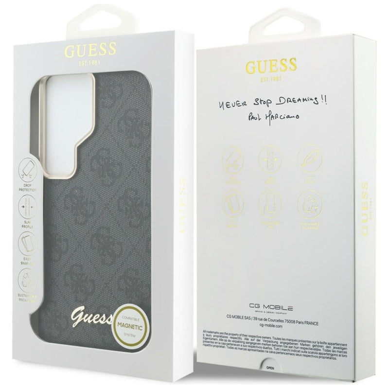 Guess 4G Script MagSafe dėklas - Samsung Galaxy S26 Ultra (juodas)