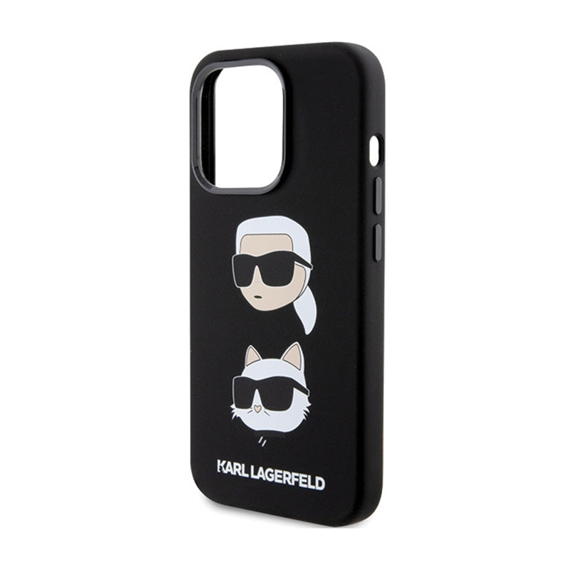 Karl Lagerfeld silikonas Karl & Choupette galvos – dėklas iPhone 15 Pro (juodas)