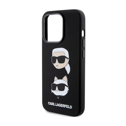 Karl Lagerfeld silikonas Karl & Choupette galvos – dėklas iPhone 15 Pro (juodas)