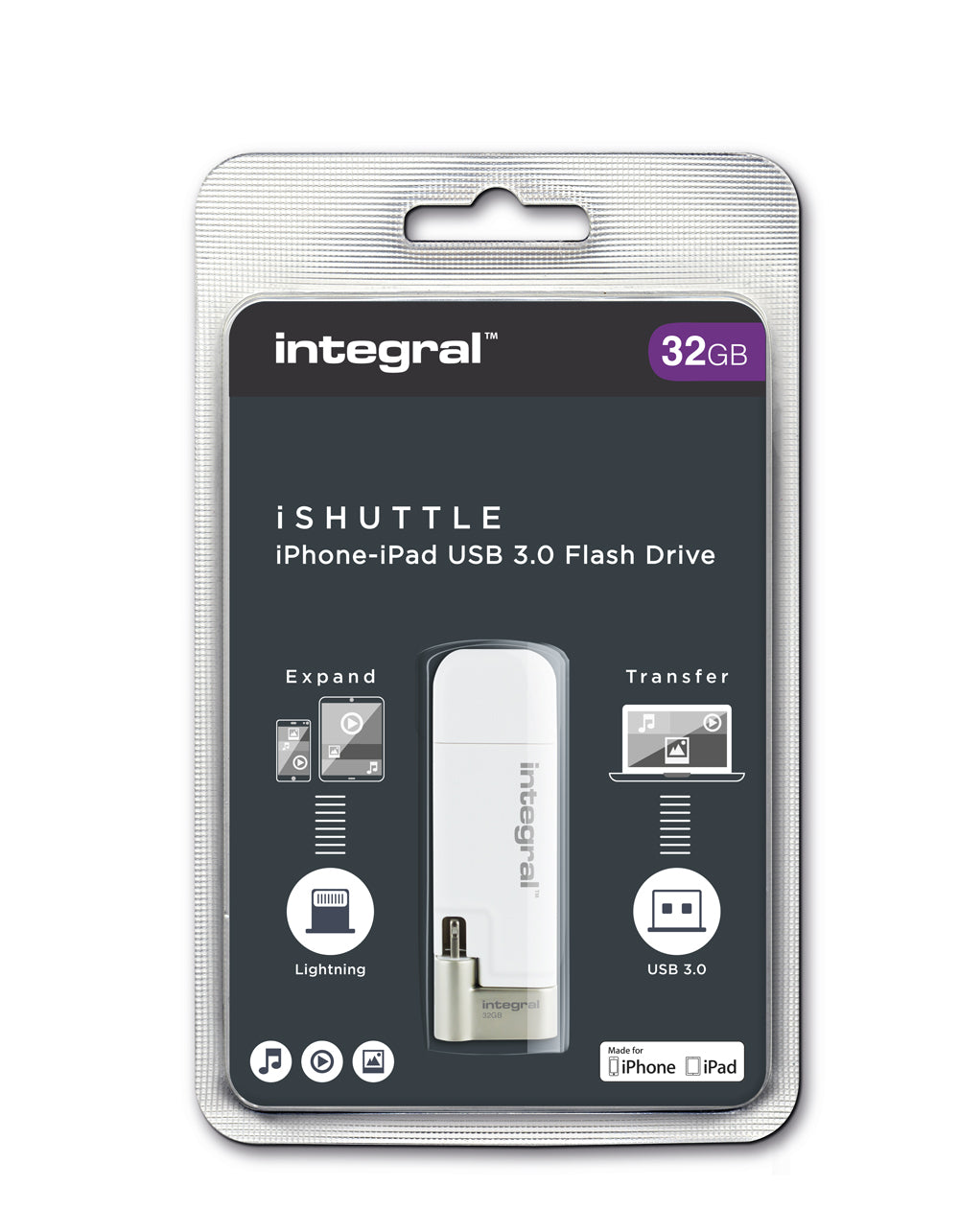 Integral iShuttle – kompaktiška ir patogi USB 3.0 „Flash“ atmintinė su papildoma „Lightning“ jungtimi