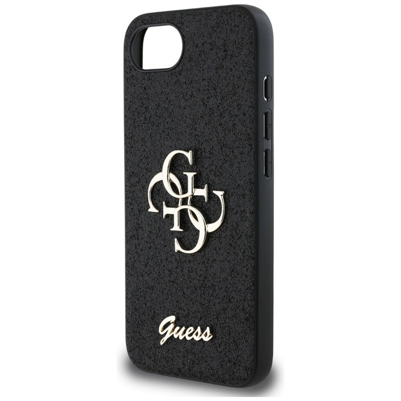 Guess Fixed Glitter Big 4G – dėklas iPhone 16e (juodas)