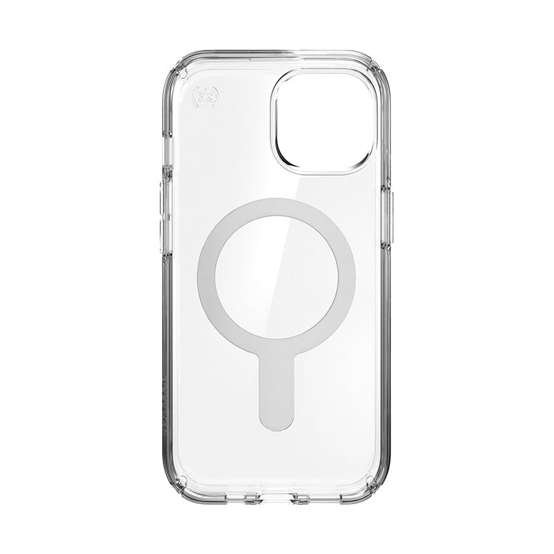 Speck Presidio Perfect-Clear ClickLock & Magsafe – dėklas, skirtas „iPhone 16e“ / „iPhone 15“ / „iPhone 14“ / „iPhone 13“ („Clear“ / „Chrome Finish“ / „Serene Silver“)