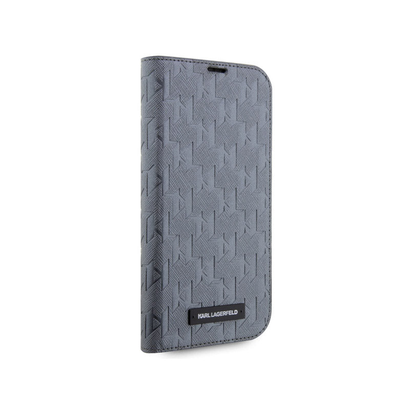 Karl Lagerfeld Booktype Saffiano Monogram - dėklas, skirtas iPhone 14 Pro (pilkas)