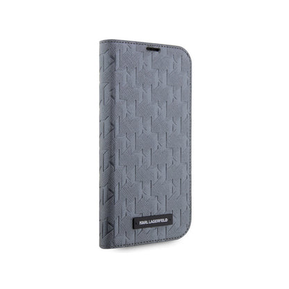 Karl Lagerfeld Booktype Saffiano Monogram - dėklas, skirtas iPhone 14 Pro (pilkas)