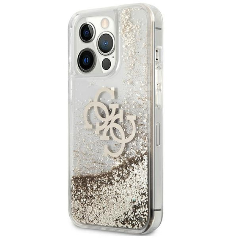 Guess Liquid Glitter 4G Big Logo – dėklas skirtas iPhone 13 Pro Max (aukso spalva)