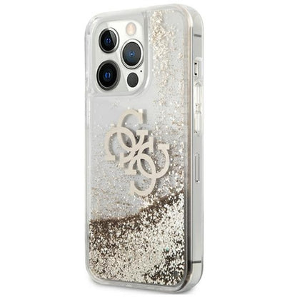 Guess Liquid Glitter 4G Big Logo – dėklas skirtas iPhone 13 Pro Max (aukso spalva)