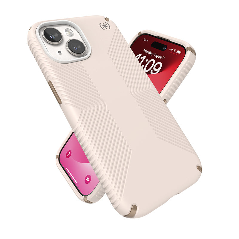 Speck Presidio2 Grip – dėklas iPhone 16e / iPhone 15 / iPhone 14 / iPhone 13 (Bleached Bone / Heirloom Gold / Hazel Brown)