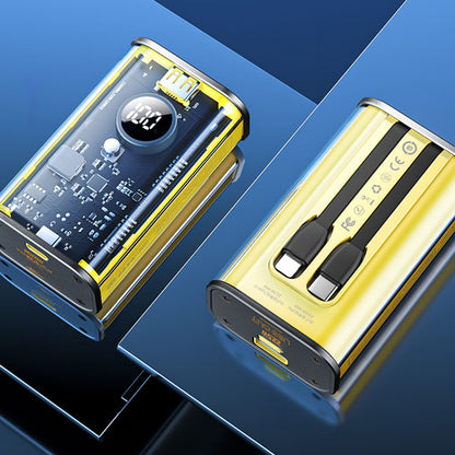 WEKOME WP-345 Vanguard Series - 10000 mAh greito įkrovimo maitinimo blokas su įmontuotais USB-C ir Lightning PD 20W laidais + QC 22.5W (geltonas)