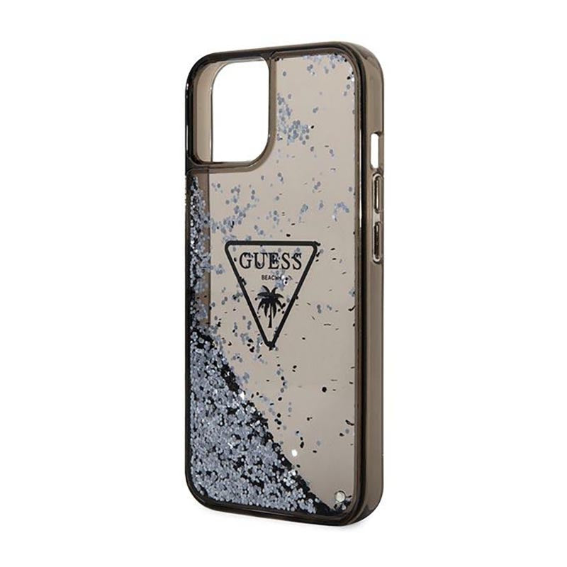 Guess Liquid Glitter Triangle Logo dėklas – dėklas, skirtas iPhone 14 Plus (juodas)