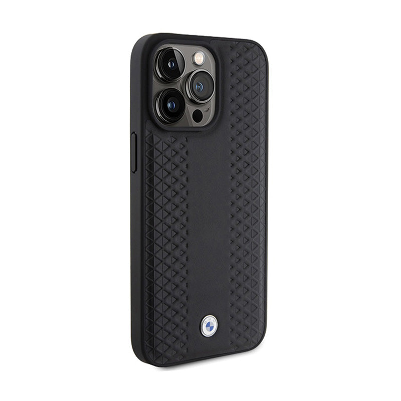 BMW Leather Diamond Pattern – dėklas, skirtas iPhone 15 Pro (juodas)
