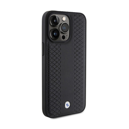 BMW Leather Diamond Pattern – dėklas, skirtas iPhone 15 Pro (juodas)