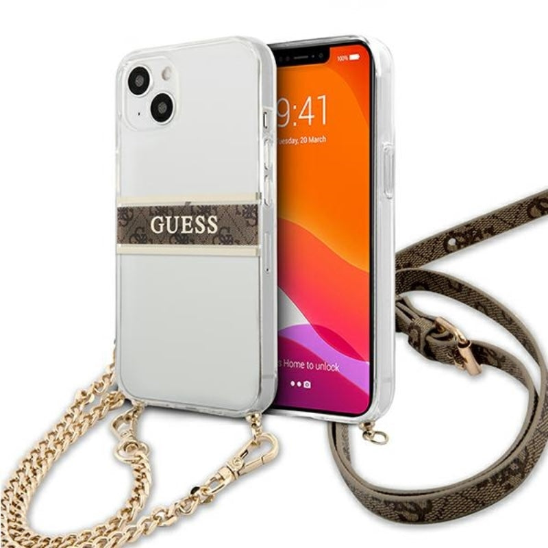 Guess 4G Gold Stripe krepšys per petį – dėklas, skirtas iPhone 13 mini