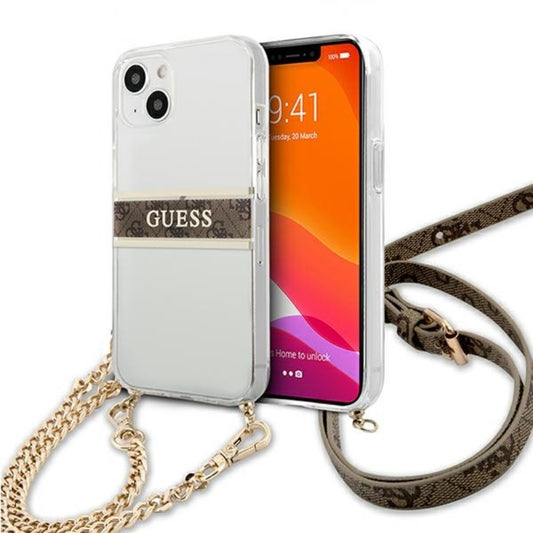 Guess 4G Gold Stripe krepšys per petį – dėklas, skirtas iPhone 13 mini