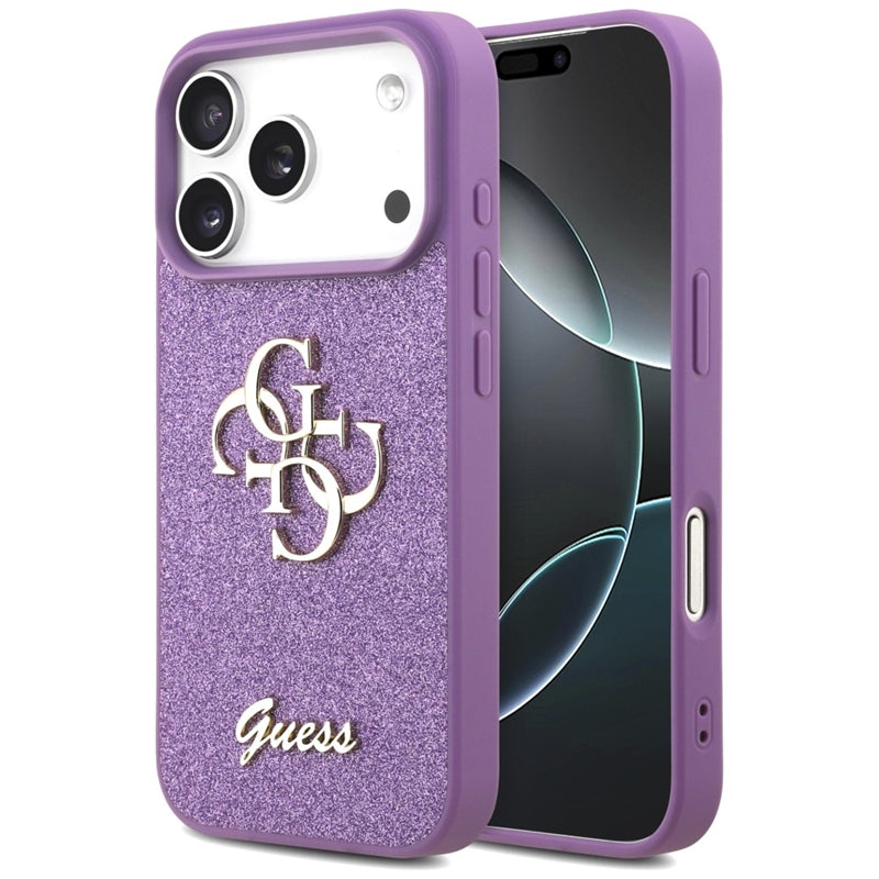 Guess Dėklas iPhone 17 Pro su Dideliais 4G Blizgučiais (Alyvinis)