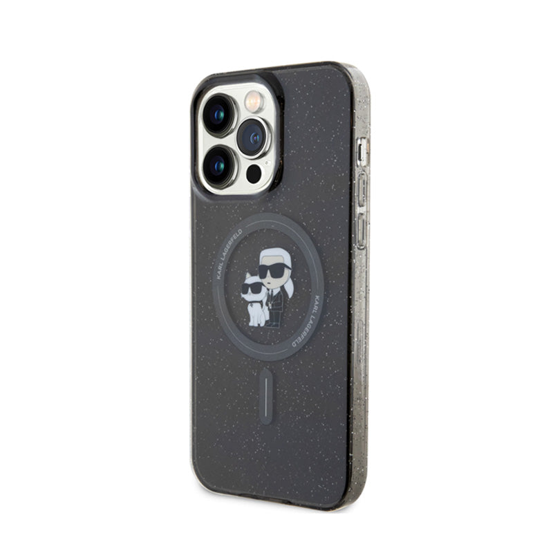 Karl Lagerfeld Karl & Choupette Glitter Magsafe – dėklas iPhone 15 Pro Max (juodas)