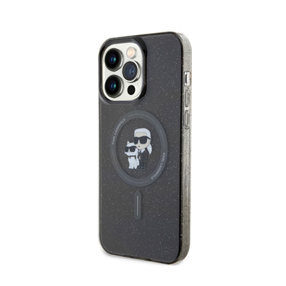 Karl Lagerfeld Karl & Choupette Glitter Magsafe – dėklas iPhone 15 Pro Max (juodas)