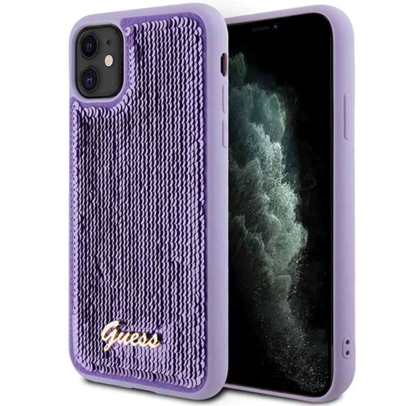 Guess Sequin Script Metal - iPhone 11 dėklas (violetinis)