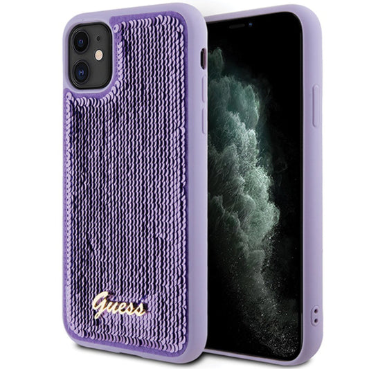 Guess Sequin Script Metal - iPhone 11 dėklas (violetinis)