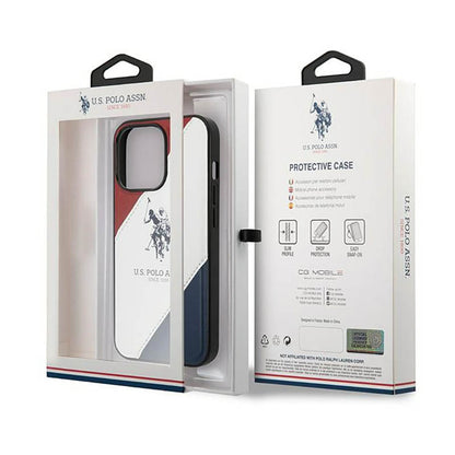 US Polo Assn Tricolor Embossed - dėklas iPhone 14 Pro Max (baltas)