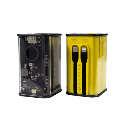 WEKOME WP-347 Vanguard Series – Power bank 20000 mAh ypač greitas įkrovimas su integruotu USB-C PD 20W & Lightning + USB-A QC3.0 22.5W kabeliu (juodas)