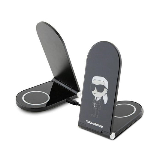 Karl Lagerfeld Ikonik MagSafe - sulankstomas 2-in-1 indukcinis įkroviklis su MagSafe, skirtas iPhone ir AirPods, 15W (juodas)