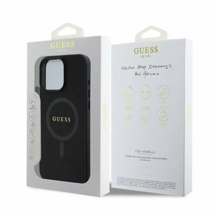 Guess Saffiano Classic Logo MagSafe – dėklas iPhone 16 Pro (juodas)