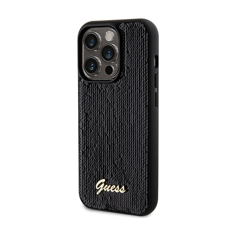 Guess Sequin Script Metal - dėklas skirtas iPhone 13 Pro Max (juoda)