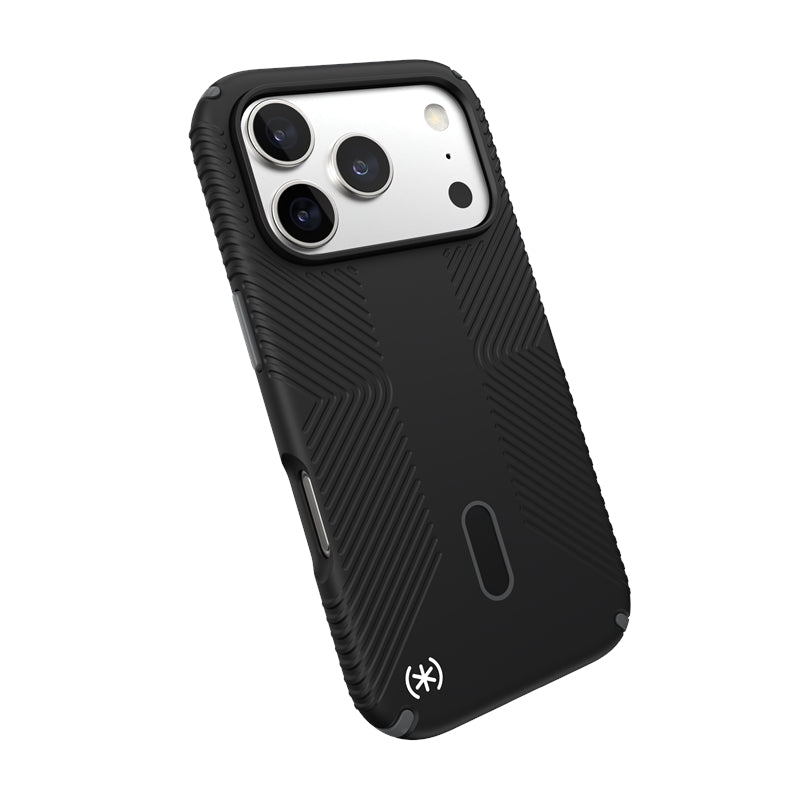 Speck Presidio2 Grip ClickLock ir MagSafe – dėklas iPhone 17 Pro (juodos / plokščių pilkos / baltos spalvos)