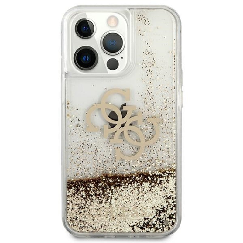 Guess Liquid Glitter 4G Big Logo – dėklas skirtas iPhone 13 Pro Max (aukso spalva)