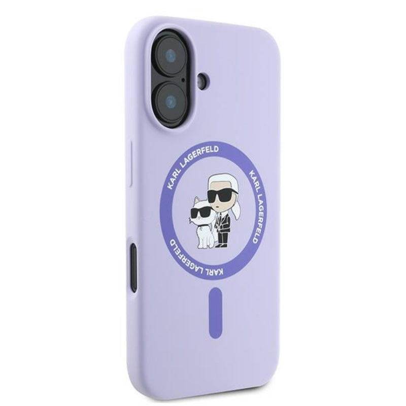 Karl Lagerfeld Silikoninis dėklas su Karl & Choupette ir MagSafe žiedu - iPhone 16 Plus (violetinis)