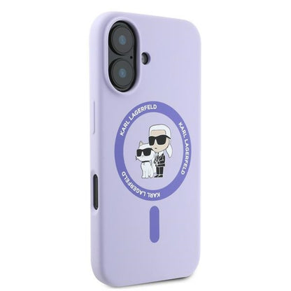 Karl Lagerfeld Silikoninis dėklas su Karl & Choupette ir MagSafe žiedu - iPhone 16 Plus (violetinis)