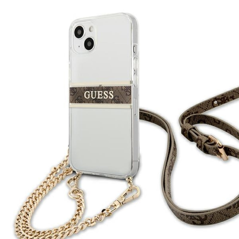 Guess 4G Gold Stripe krepšys per petį – dėklas, skirtas iPhone 13 mini