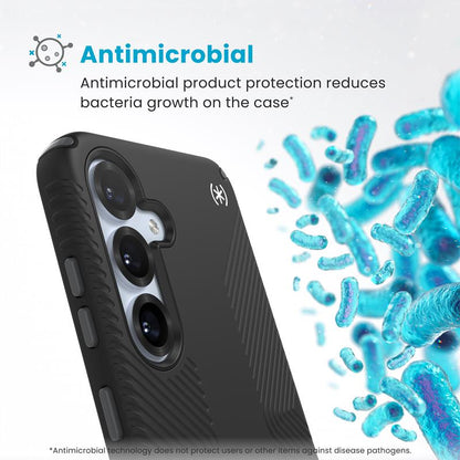 Speck Presidio2 Grip – dėklas, skirtas „Samsung Galaxy S25+ / 24+“ (juoda / skalūno pilka / balta)