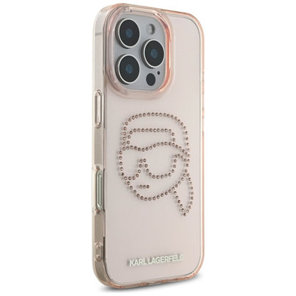 Karl Lagerfeld IML Rhinestones Karl Head – dėklas, skirtas iPhone 16 Pro (rožinis)