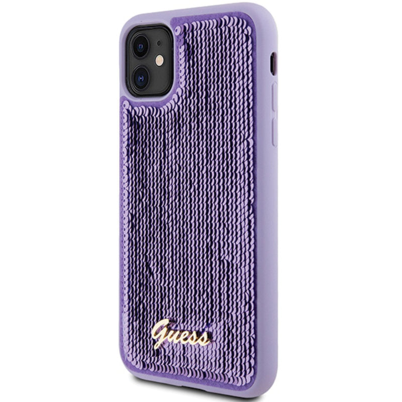 Guess Sequin Script Metal - iPhone 11 dėklas (violetinis)