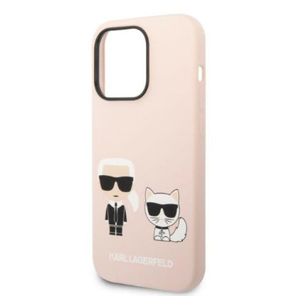 Karl Lagerfeld Skysto Silikono Karl & Choupette MagSafe dėklas, skirtas iPhone 14 Pro Max (Rožinė)