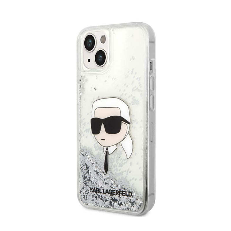 Karl Lagerfeld Liquid Glitter NFT Karl's Head – dėklas, skirtas iPhone 14 Plus (sidabrinis)