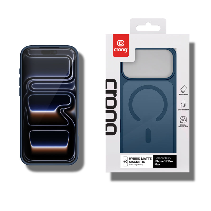 Crong Hybrid Matte Magnetic - MagSafe iPhone 17 Pro Max dėklas (Tamsiai mėlynas)
