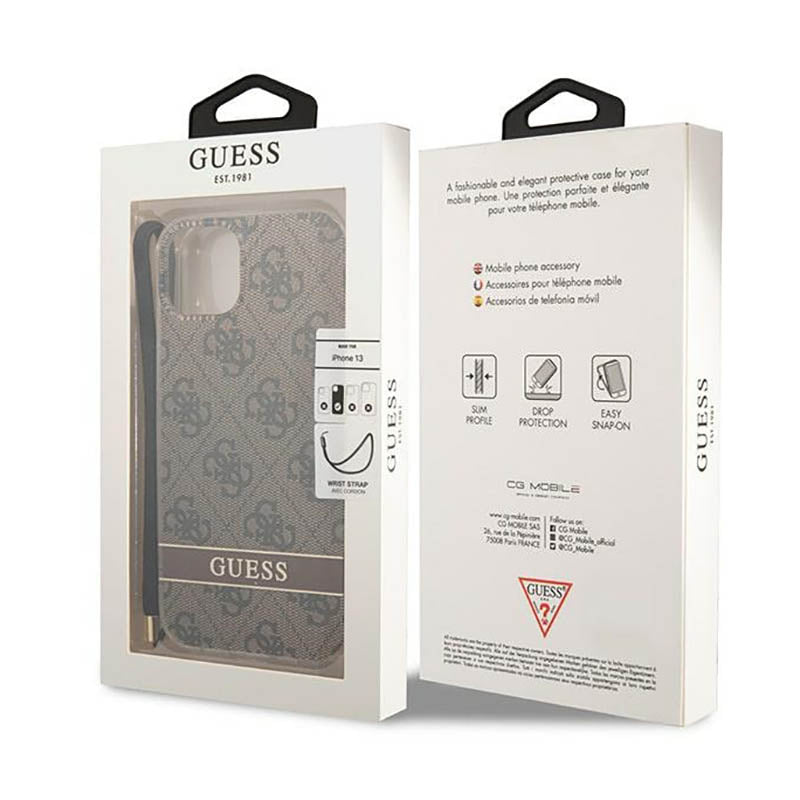 Guess 4G Print Cord – dėklas, skirtas „iPhone 14 Plus“ (rudos spalvos)