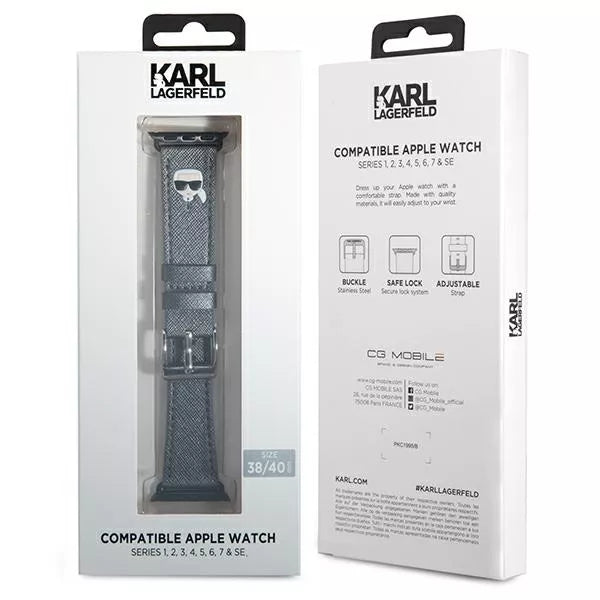 Karl Lagerfeld silikoninis dirželis su Karlo galva – laikrodžio dirželis „Apple Watch“ 38/40/41 mm (juodas)
