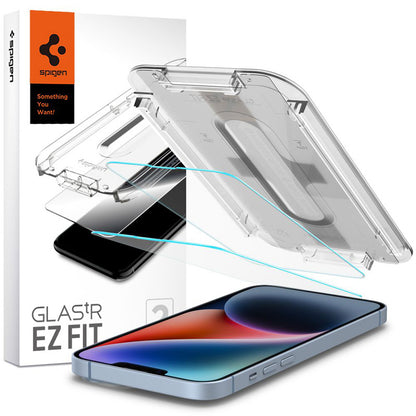 Spigen GLAS.TR EZ FIT 2 vienetai - Grūdintas stiklas, skirtas iPhone 16e / iPhone 14 / iPhone 13 Pro / iPhone 13, 2 vnt.