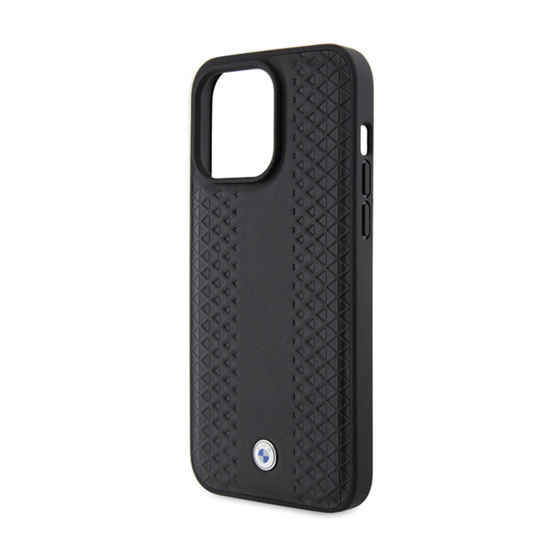 BMW Leather Diamond Pattern – dėklas, skirtas iPhone 15 Pro (juodas)