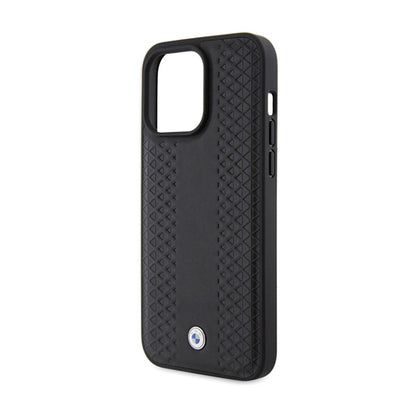 BMW Leather Diamond Pattern – dėklas, skirtas iPhone 15 Pro (juodas)