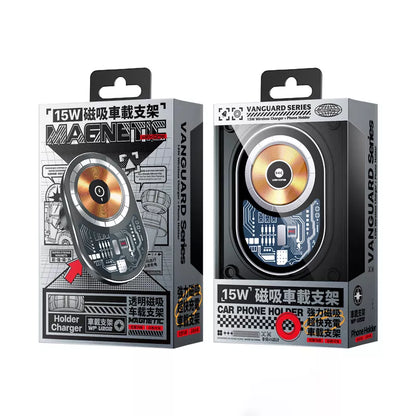 WEKOME WP-U202 Vanguard Series – Magnetinis automobilinis laikiklis su 15W MagSafe belaidžiu įkrovimu (Juoda)